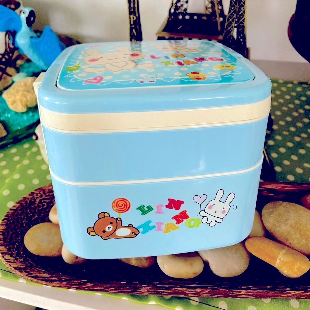 Cute Blue Lunch Box with Cartoon Design